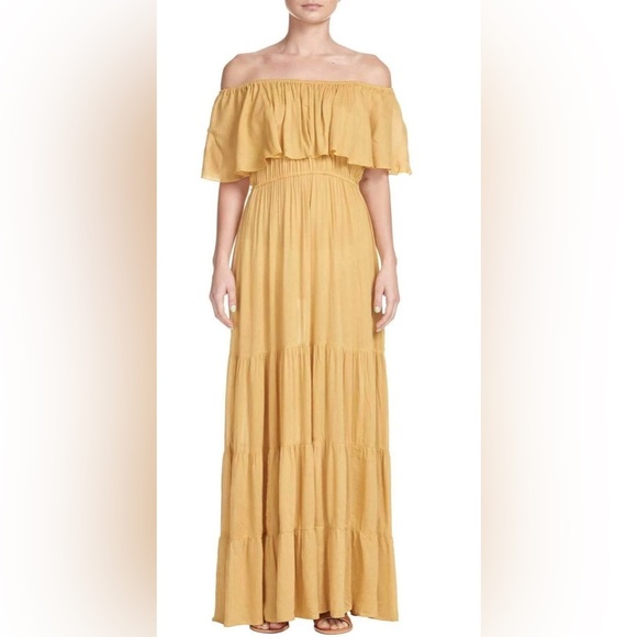 Elan Off The Shoulder Tiered Maxi Dress In Mustard New - Picture 2 of 8